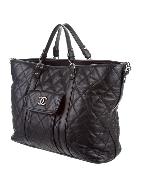 chanel tote bag all black inside and out|large zipped shopping bag chanel.